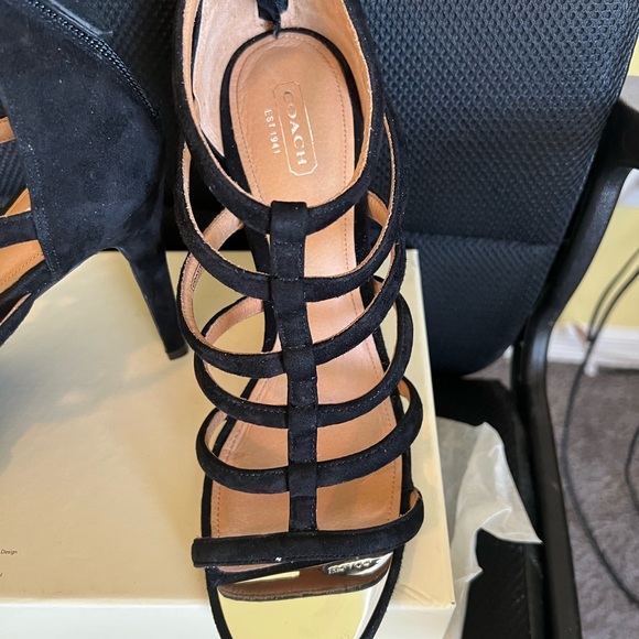 Gently Used Coach Heels - Black Strapped Open Toe with Mirror Accent Tip - Picture 5 of 6